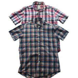 2 Brooks Brothers Mens 346 Plaid Shirt Medium Lot Of Two Short-Sleeve Casual